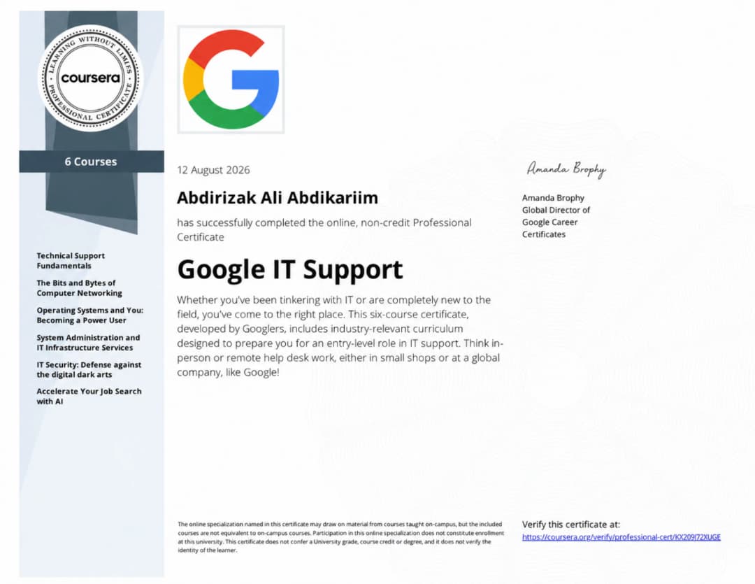 Google IT Support Professional Certificate