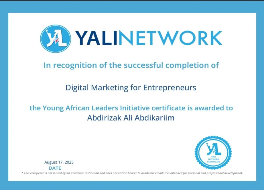 YALI Network Digital Marketing Certificate